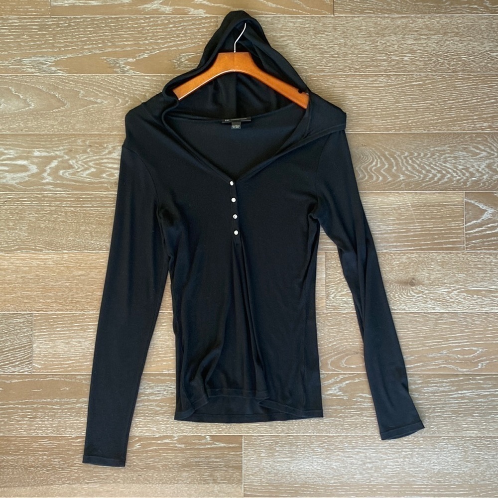 INC Hooded Bling Long Sleeve Top | Black | L